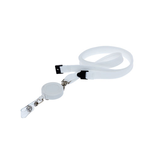 White Badge Reel On A Lanyard